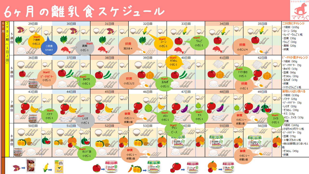 【実践】６ヶ月の離乳食スケジュール（二回食対応）